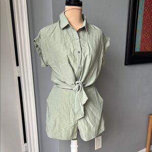 She + Sky Sage Green Button-Up Romper
